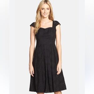 Adrianna Papell Elegant Black Eyelet Dress Lined NWOT Size 4 Fit and Flare